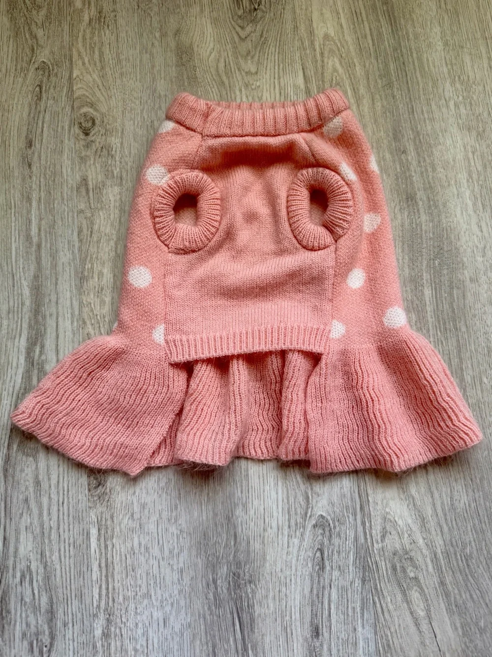 Small Dog/Pet - Polka Dot Ruffle Knit Dress/Shirt Top in Soft Pink - size Small